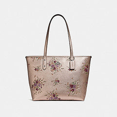 Coach F38829 City Zip Tote With Floral Bundle Print Platinum Multi