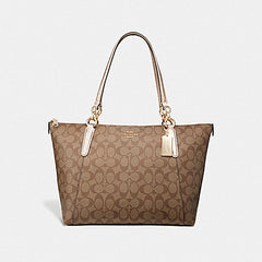 Coach F39589 Ava Tote In Signature Canvas Khaki Rosegold