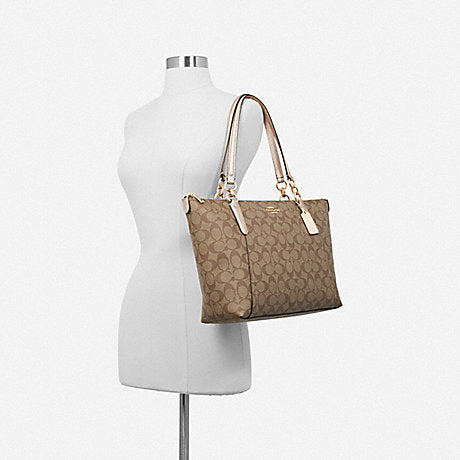 Coach F39589 Ava Tote In Signature Canvas Khaki Rosegold Balilene