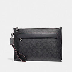 Coach F39763 Carryal Pouch In Signature Canvas Black Oxblood