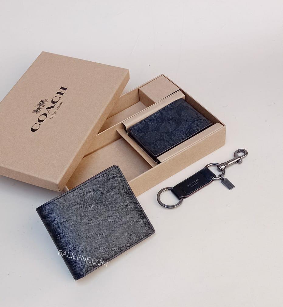 Coach F41346 Boxed 3 in 1 Wallet Gift Set In Signature Canvas Black Oxblood
