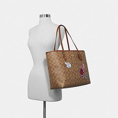 Coach F48728 Keith Haring Tote In Signature Canvas With Patches Khaki Multi