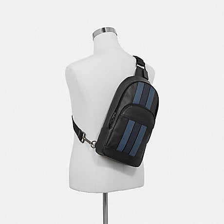 Coach F49318 Houston Pack With Varsity Stripe Black Denim Midnight Nav Balilene