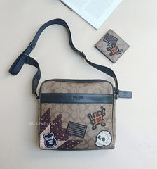Coach F50485 Keith Haring Charles Camera Bag In Signature Canvas With Patches Tan