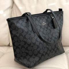 Coach F58292 Signature City Zip Tote Black Smoke