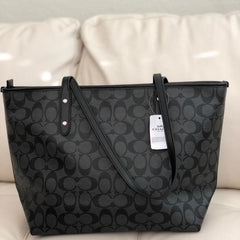Coach F58292 Signature City Zip Tote Black Smoke