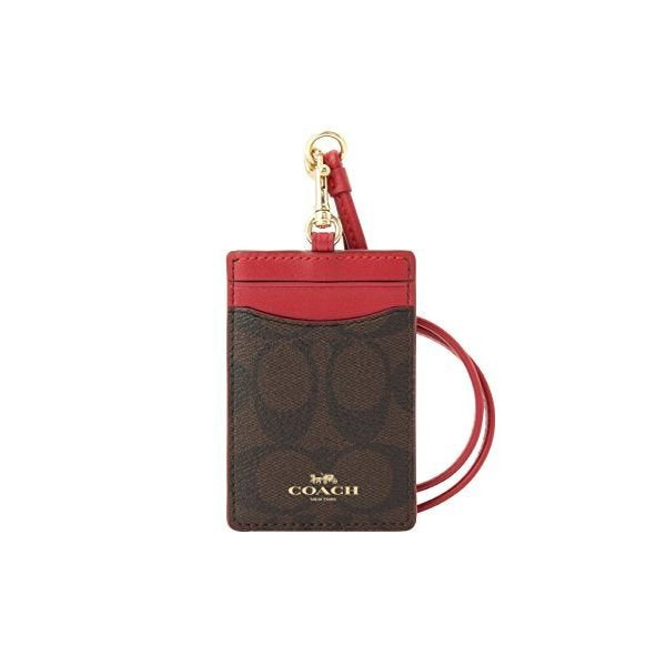 Coach_F63274_Lanyard_ID_Case_Outlet_Khaki_True_Red_depan