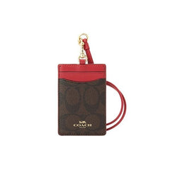 Coach_F63274_Lanyard_ID_Case_Outlet_Khaki_True_Red_depan