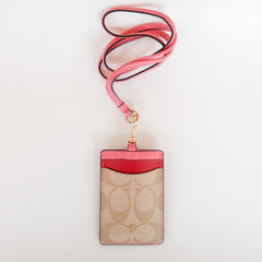 Coach_F63274_Lanyard_ID_Case_Outlet_Light_Khaki_Red_Pink-depan
