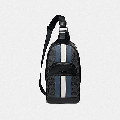 coach houston backpack with varsity stripe Coach F67249 Houston Pack Signature Varsity Stripe Charcoal Denim Chal – Balilene