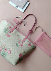 Coach F72844 Reversible City Tote In Signature Canvas With Lily Print Light Khaki Rose Petal