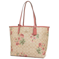 Coach F72844 Reversible City Tote In Signature Canvas With Lily Print Light Khaki Rose Petal