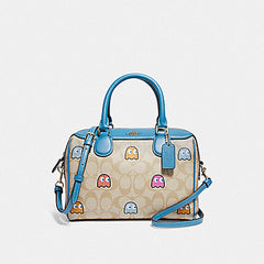 Coach F73067 Mini Bennett Satchel In Signature Canvas With Pac-man Ghosts Print Light Khaki Multi/gold