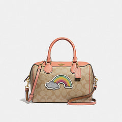 Coach F73122 Mini Bennett Satchel Signature Rainbow Motif Natural Light Coral