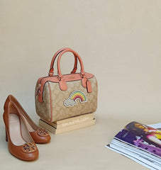 Coach F73122 Mini Bennett Satchel Signature Rainbow Motif Natural Light Coral