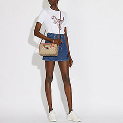 Coach F73122 Mini Bennett Satchel Signature Rainbow Motif Natural Light Coral