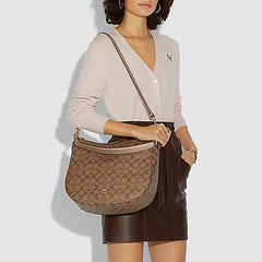 Coach F73285 Elle Hobo Signature Khaki Platinum