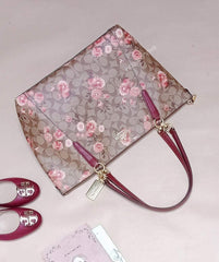 Coach F76677 Ava Tote Sig Prarie Khaki Coral Multi