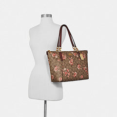Coach F76677 Ava Tote Sig Prarie Khaki Coral Multi