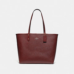 Coach F78279 Reversible City Tote In Signature Canvas With Print Coral Khaki Multi Wine