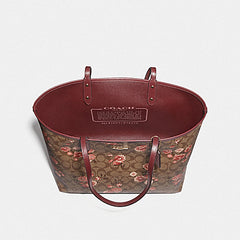 Coach F78279 Reversible City Tote In Signature Canvas With Print Coral Khaki Multi Wine