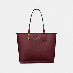 Coach F80246 Reversible Tote In Sig Canvas With Animals Print Khaki Pink Wine