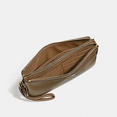 Coach Double Zip Wallet In Polished Pebble Leather Light Saddle