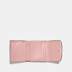 Coach F87589 Small Trifold Wallet Snap Pvc Leather Khaki Petal Pink