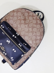 Disney X Coach F72816 Medium Charlie Backpack In Signature Canvas With Snow White And The Seven Dwarfs Eyes Print Khaki Multi