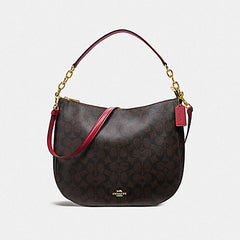 Coach F39527 Elle Hobo Sig Brown True Red