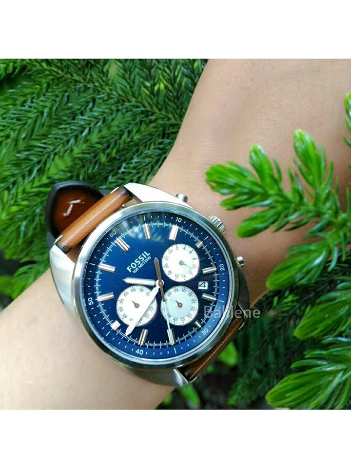 Jam Tangan Fossil CH3045 Drifter Chronograph Blue Dial Brown