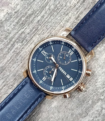 Fossil Bq1704 Men Rhett Chronograph Leather Strap Navy Gold