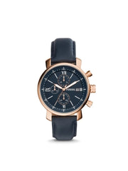 Fossil Bq1704 Men Rhett Chronograph Leather Strap Navy Gold
