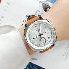 Fossil Ch2985 Haywood Chronograph Dial Silver Tan Leather Watch