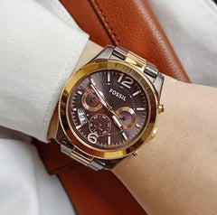 Fossil Es4284 Perfect Boyfriend Ladies Brown Dial Dual Tone