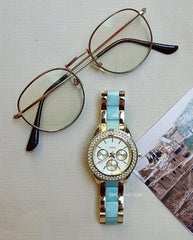 Fossil Es4757 Stella Multifunction Two Tone Stainless Steel And Acetate Watch