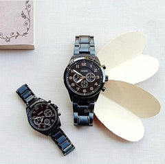 Fossil Bq2278set His And Her Chronograph Black Stainless Steel Watch Gift Set