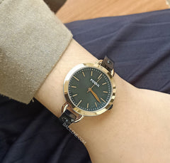 Fossil Bq3027 Classic Minute Three-Hand Rose Gold-Tone Black Stainless Steel Watch