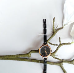 Fossil Bq3027 Classic Minute Three-Hand Rose Gold-Tone Black Stainless Steel Watch