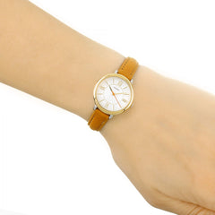 Fossil ES3801 Jacqueline Mini Dial Silver Tan Leather Ladies Watch