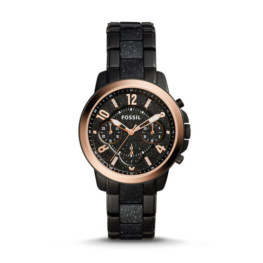 Fossil Es4117 Gwynn Chronograph Black Stainless Steel And Glitter Acetate Watch