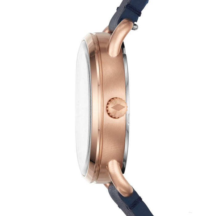 Fossil Es4334 The Commuter Ladies White Dial Navy Leather Strap