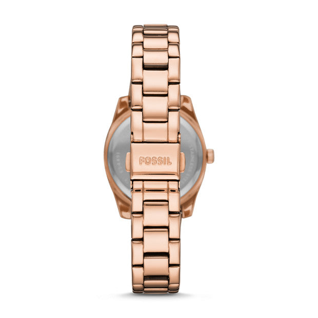 Fossil Es4491 Scarlette Mini Three hand Date Rose Gold tone Watch