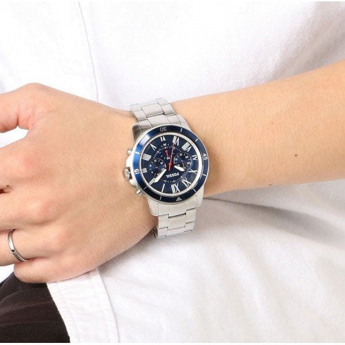 Jam Tangan Fossil Fs5238 Grant Sport Blue Dial Chronograph Watch