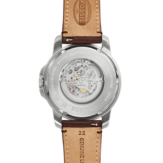 Fossil Me3099 Grant Automatic Dark Brown Dial Beige Leather Strap Watch
