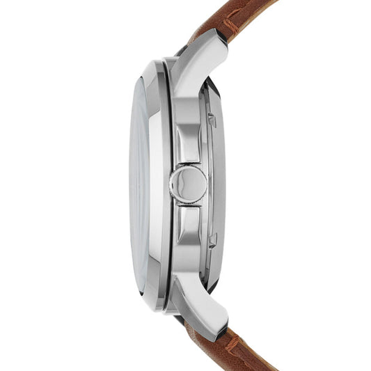 Fossil Me1144 Grant Twist Beige Dial Brown Leather Strap Watch