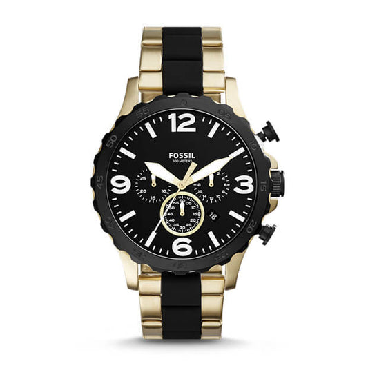 Fossil JR1526 Nate Chronograph Gold-tone Stainless Steel & Black Silicone