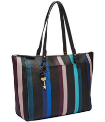 Fossil Zb7446425 Rachel Zip Tote Blue Multi Stripe Print