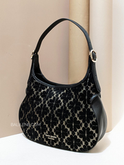 Kate-Spade-Flower-Jacquard-Metallic-Penny-Small-Hobo-Black-Multi-Balilene-detail-depan