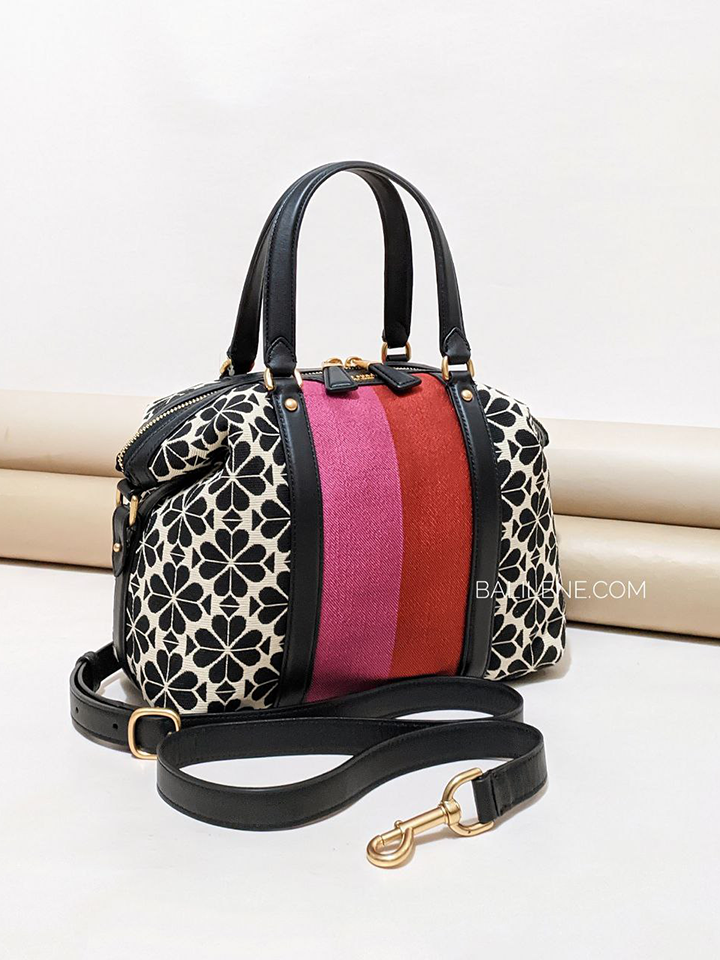 Kate-Spade-Flower-Jacquard-Stripe-Faye-Medium-Satchel-Cream-Multi-Balilene-detail-depan